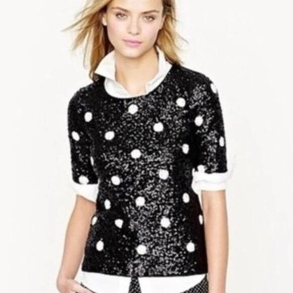 J. Crew Black and White Polka Dot Sequin Blouse - Picture 1 of 5